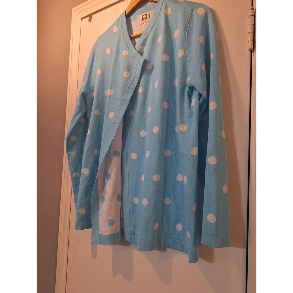 Anne Klein Blue & White Polka Dot Drape Front Cardigan Size M